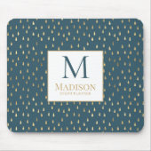 Tapis De Souris Monogramme Moderne Tendance Vert sarcelle Or Raind (Devant)