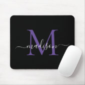 Tapis De Souris Monogramme moderne Violet violet noir Script de fi (Avec souris)