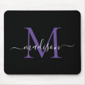 Tapis De Souris Monogramme moderne Violet violet noir Script de fi (Devant)