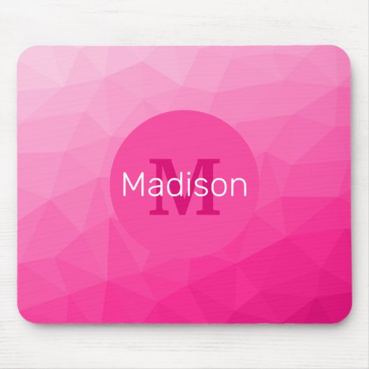 Tapis De Souris Monogramme Motif à maillage géométrique rose chaud (Devant)