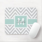 Tapis De Souris Monogramme Motif de Girls Mint Green Gray Chevron (Avec souris)