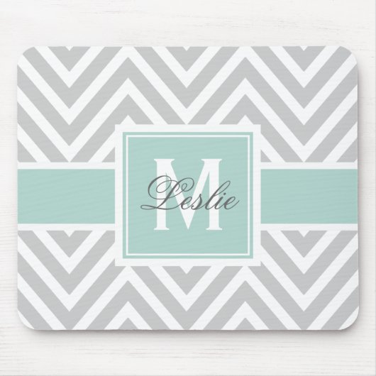 Tapis De Souris Monogramme Motif de Girls Mint Green Gray Chevron (Devant)