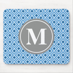 Tapis De Souris Monogramme Motif graphique moderne en diamant bleu