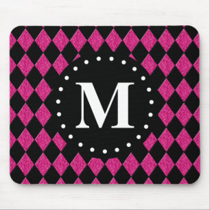 Tapis De Souris Monogramme Motif noir rose chaud