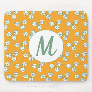 Tapis De Souris Monogramme Motif orange et feuille blanche moderne