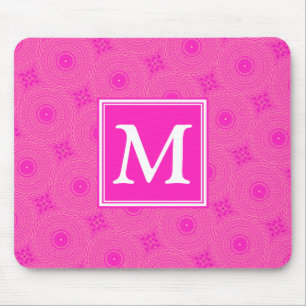 Tapis De Souris Monogramme motif rose chaud cercles