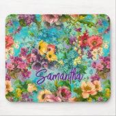 Tapis De Souris monogramme motif vintage bleu violet (Devant)