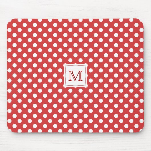 Tapis De Souris Monogramme : Mousepad à pois rouge et blanc (Devant)