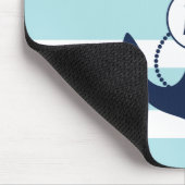 Tapis De Souris Monogramme nautique bleu-clair d'Ancre (Coin)