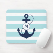 Tapis De Souris Monogramme nautique bleu-clair d'Ancre (Avec souris)