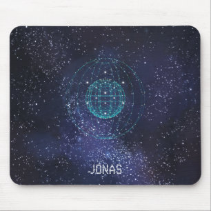 Tapis De Souris Monogramme Night Sky Abstrait Globe