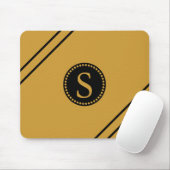 Tapis De Souris Monogramme noir avec feuille d'or Bandes noires (Avec souris)