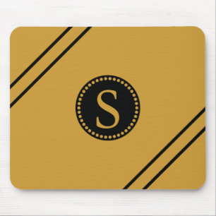 Tapis De Souris Monogramme noir avec feuille d'or Bandes noires