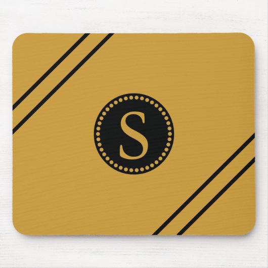 Tapis De Souris Monogramme noir avec feuille d'or Bandes noires (Devant)