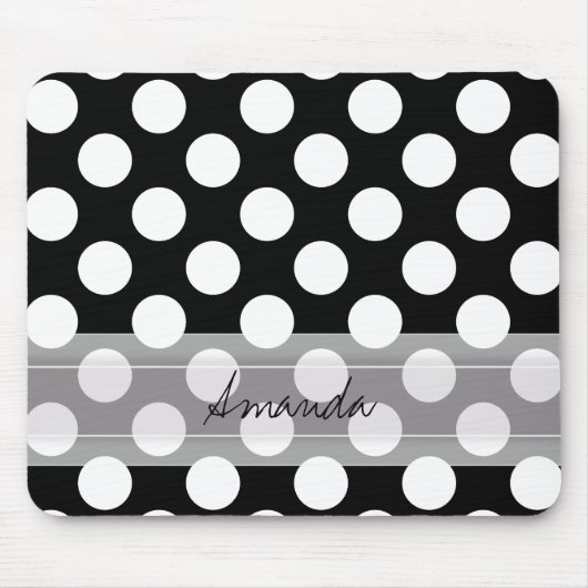 Tapis De Souris Monogramme Noir Blanc Chic Polka Motif (Devant)