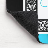 Tapis De Souris Monogramme Noir, Bleu, Blanc Damas Mousepad (Coin)