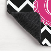 Tapis De Souris Monogramme noir Chevron rose chaud (Coin)