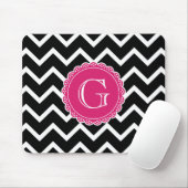 Tapis De Souris Monogramme noir Chevron rose chaud (Avec souris)