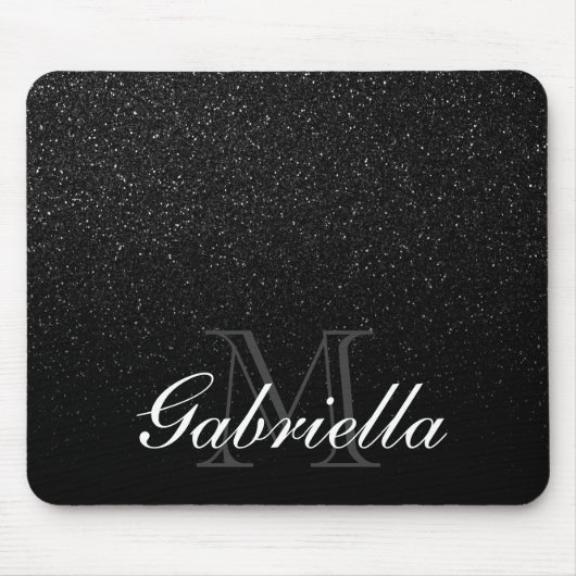 Tapis De Souris Monogramme noir de parties scintillantes (Devant)