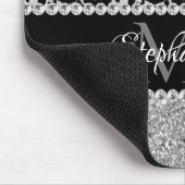 Tapis De Souris Monogramme noir et argent léopard fille glam (Coin)