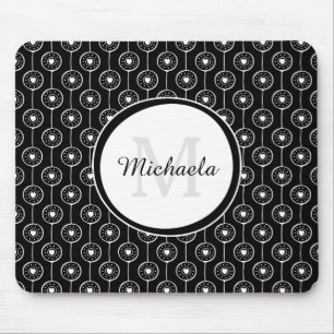 Tapis De Souris Monogramme noir et blanc élégant de coeurs avec