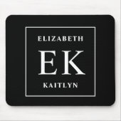 Tapis De Souris Monogramme noir et blanc moderne (Devant)