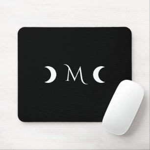 Tapis De Souris Monogramme noir et blanc moderne des lunes de croi