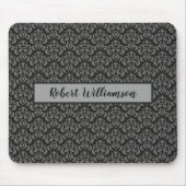 Tapis De Souris Monogramme noir et gris Damas (Devant)