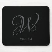 Tapis De Souris Monogramme noir gris élégant personnalisé initial (Devant)