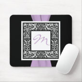 Tapis De Souris Monogramme Noir, Lavende, Blanc Damas Mousepad (Avec souris)
