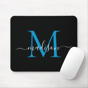 Tapis De Souris Monogramme noir moderne Élégant Script Girly