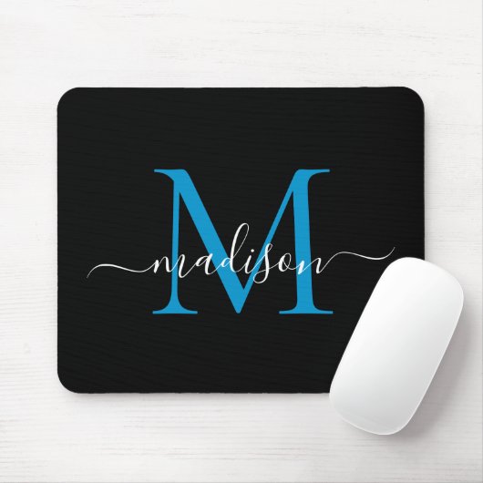 Tapis De Souris Monogramme noir moderne Élégant Script Girly (Avec souris)