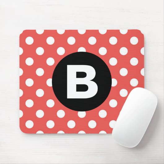 Tapis De Souris Monogramme noir Motif à points rouges (Avec souris)
