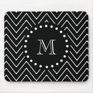 Tapis De Souris Monogramme noir noir du motif de Chevron