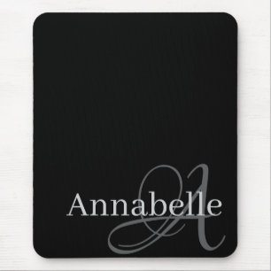 Tapis De Souris Monogramme noir simple et élégant et nom