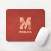 Tapis De Souris Monogramme Nom Faux Cuir Apparence Texte Perdu (Avec souris)