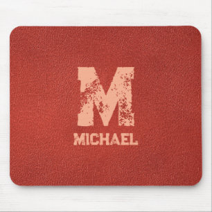 Tapis De Souris Monogramme Nom Faux Cuir Apparence Texte Perdu