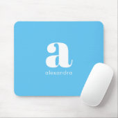 Tapis De Souris Monogramme Nom Initial Bleu Moderne Simple Classiq (Avec souris)