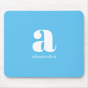 Tapis De Souris Monogramme Nom Initial Bleu Moderne Simple Classiq