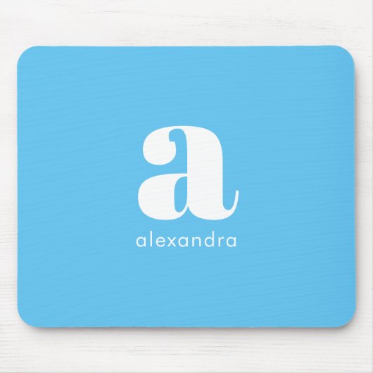 Tapis De Souris Monogramme Nom Initial Bleu Moderne Simple Classiq (Devant)