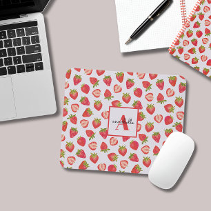 Tapis De Souris Monogramme Nom Motif Été Fraise