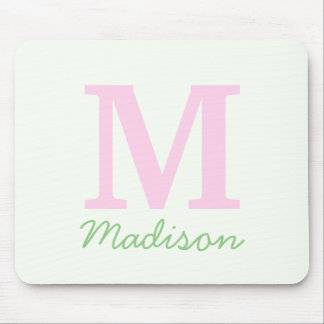Tapis De Souris Monogramme Nom personnalisé initial Pink Green