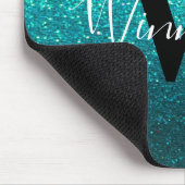 Tapis De Souris Monogramme Nom Turquoise Ombre Parties scintillant (Coin)