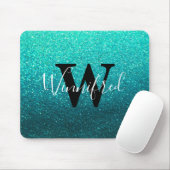 Tapis De Souris Monogramme Nom Turquoise Ombre Parties scintillant (Avec souris)