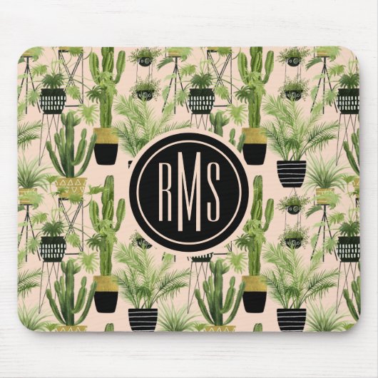 Tapis De Souris Monogramme | Oasis intérieure | Motif de ligne Pla (Devant)
