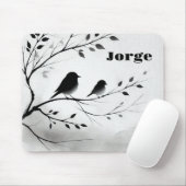 Tapis De Souris Monogramme Oiseaux noirs et blancs simples dans le (Avec souris)