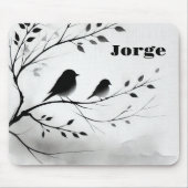 Tapis De Souris Monogramme Oiseaux noirs et blancs simples dans le (Devant)