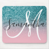 Tapis De Souris Monogramme Ombre rose et Turquoise Parties scintil (Devant)