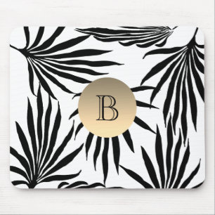 Tapis De Souris Monogramme Or Noir Blanc , Palmier Tropical