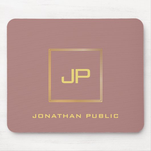 Tapis De Souris Monogramme or personnalisé Modèle élégant moderne (Devant)